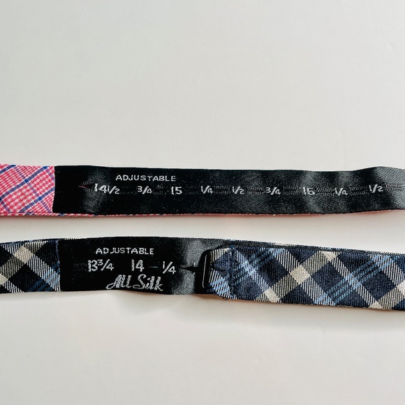 Tommy Hilfiger Navy Blue Check Silk & Pink Check Cotton Self-Tie Bow Tie Bundle - Picture 4 of 9
